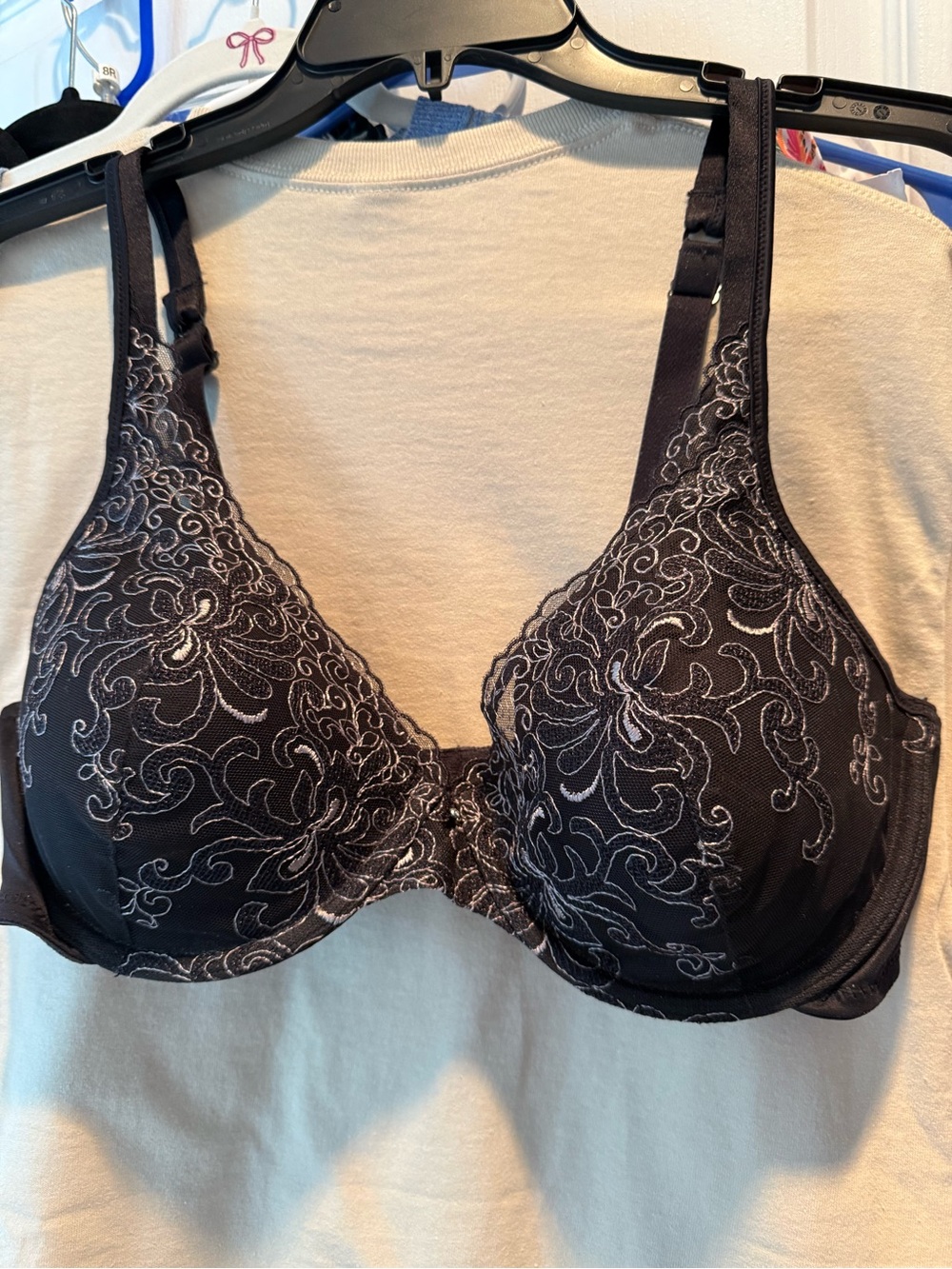 Playtex Black Bra with White Lace Embroidery